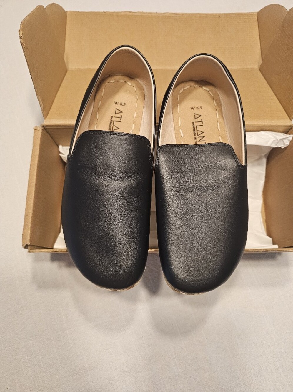 Atlantis Minimalist Leather Loafers Women's 8.5 Black Tan Copper Barepfoot
